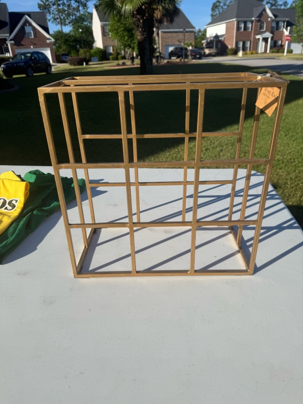 Cost Plus World Market Gold Box Wine Rack - Metallic Gold Grid